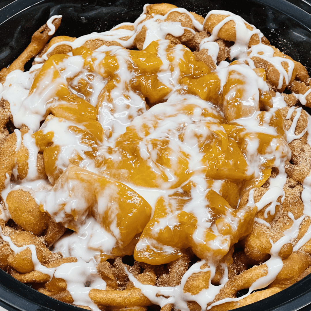 Peach Cobbler Cream Cheese Funnel Cake
