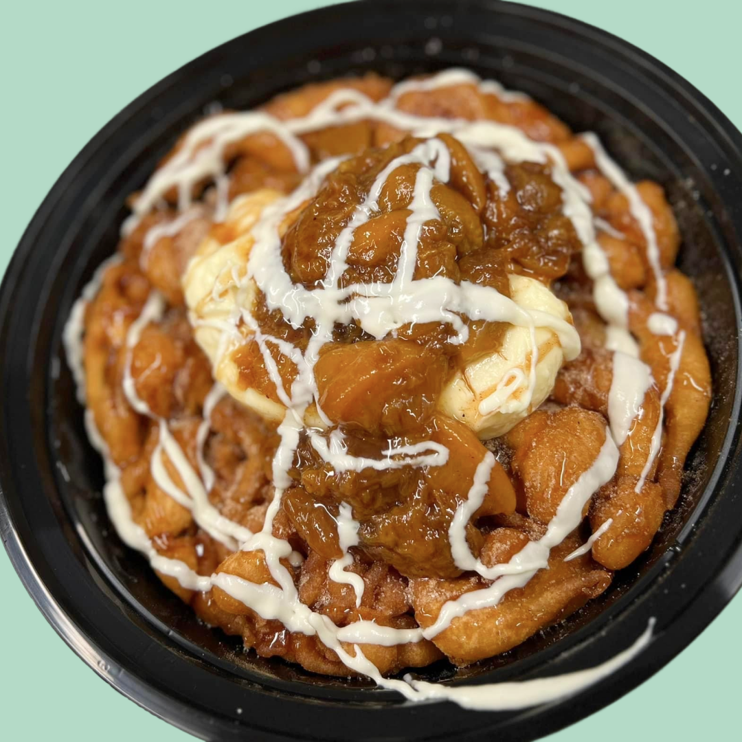 Peach Cobbler Cheesecake Funnel Cake